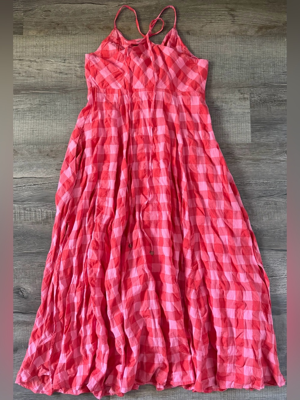 Free People Via Midi Dress Red Combo Everly Large Gingham - Picture 8 of 9